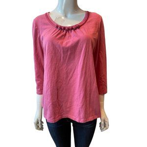 Croft & Barrow Women's Blouse Top With Rose Collar Stretch 3/4 Sleeve Pink SZ M